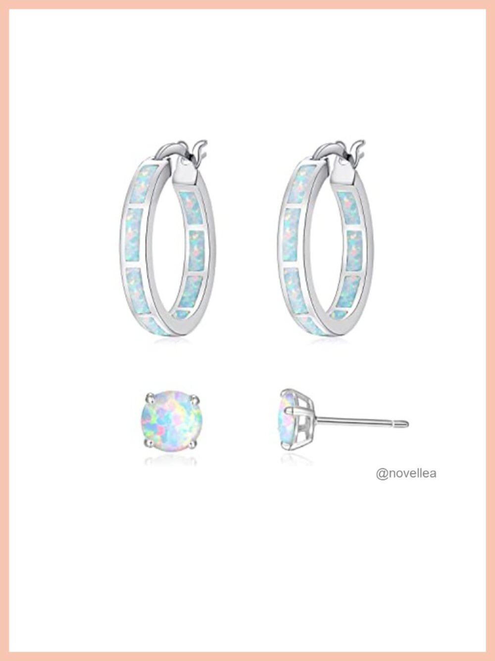 Opal Hoop Earrings Set 14K White Gold Plated Hypoallergenic Gifts for Women